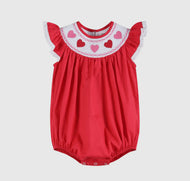 Preorder by 9/30-Red Heart and Lace Smocked Romper-Ships by 12/28
