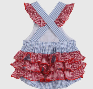 Blue Gingham Crab Ruffle Romper - Image #2