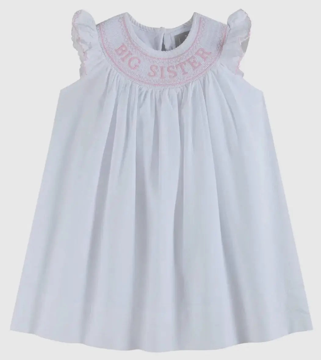 White Big Sister Smocked Bishop Dress - Image #1