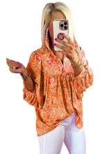 Load image into Gallery viewer, Bonbon Abstract Print Loose Fit Collared V Neck Babydoll Blouse - Image #18
