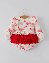 Load image into Gallery viewer, Preorder-Girls Valentine Romper with Heart Print and Bowknot Design-Ships 11/20
