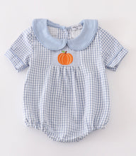 Load image into Gallery viewer, Blue gingham pumpkin embroidery boy bubble
