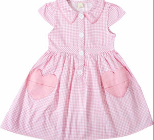 Baby Girls Heart Pocket Pink Gingham Dress - Image #1