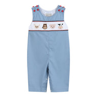 Blue Farm Animals Smocked Overalls