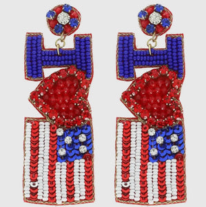 I Love USA Patriotic Letter Beaded Earrings - Image #1