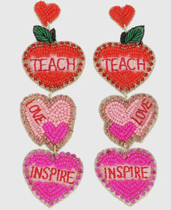 Heart Shaped Teacher Appreciation Beaded Earrings - Image #1