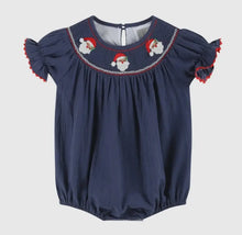 Load image into Gallery viewer, Preorder ETA 8/15-9/15-Navy Blue Santa Smocked Bubble Romper - Image #1
