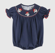 Preorder ETA 8/15-9/15-Navy Blue Santa Smocked Bubble Romper - Image #1