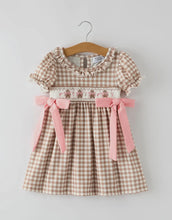 Load image into Gallery viewer, Christmas Vintage-Style Plaid Dress with Embroidered Gingerbread and Bows-Ships 10/30
