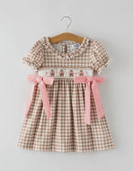 Christmas Vintage-Style Plaid Dress with Embroidered Gingerbread and Bows-Ships 10/30