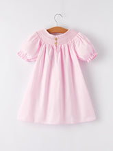 Load image into Gallery viewer, White Bow Smock Embroidered Pink Dress

