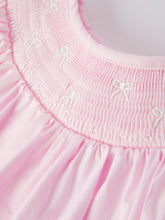 Load image into Gallery viewer, White Bow Smock Embroidered Pink Dress
