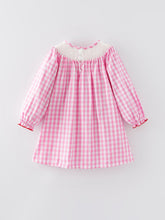 Load image into Gallery viewer, Valentine&#39;s Day Heart Bow Smocking Embroidered Pink Dress
