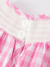 Load image into Gallery viewer, Valentine&#39;s Day Heart Bow Smocking Embroidered Pink Romper
