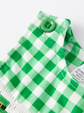 Load image into Gallery viewer, St. Patrick's Day  shamrock Smocking Embroidered Green Plaid Boys' Romper
