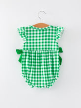 Load image into Gallery viewer, St. Patrick's Day Shamrock Smocking Embroidered Plaid Baby Girls Romper
