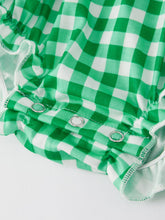 Load image into Gallery viewer, St. Patrick's Day Shamrock Smocking Embroidered Plaid Baby Girls Romper
