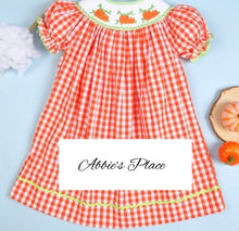 Load image into Gallery viewer, Thanksgiving Girl Hand Smocked Bishop Dress
