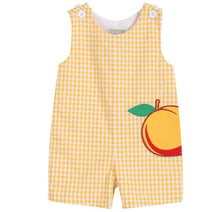 Load image into Gallery viewer, Light Orange Gingham Peach Applique Overalls - Image #1
