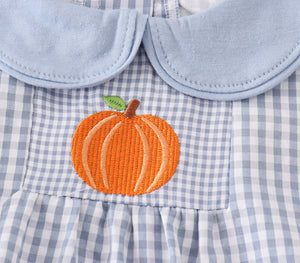 Blue gingham pumpkin embroidery boy bubble