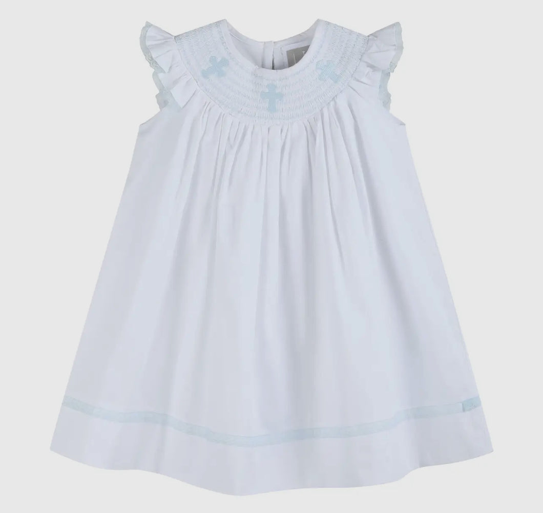 White and Blue Holy Smocked
Bishop Dress