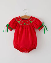 Load image into Gallery viewer, Christmas Baby Romper: Adorable Green Christmas Tree Embroidery
