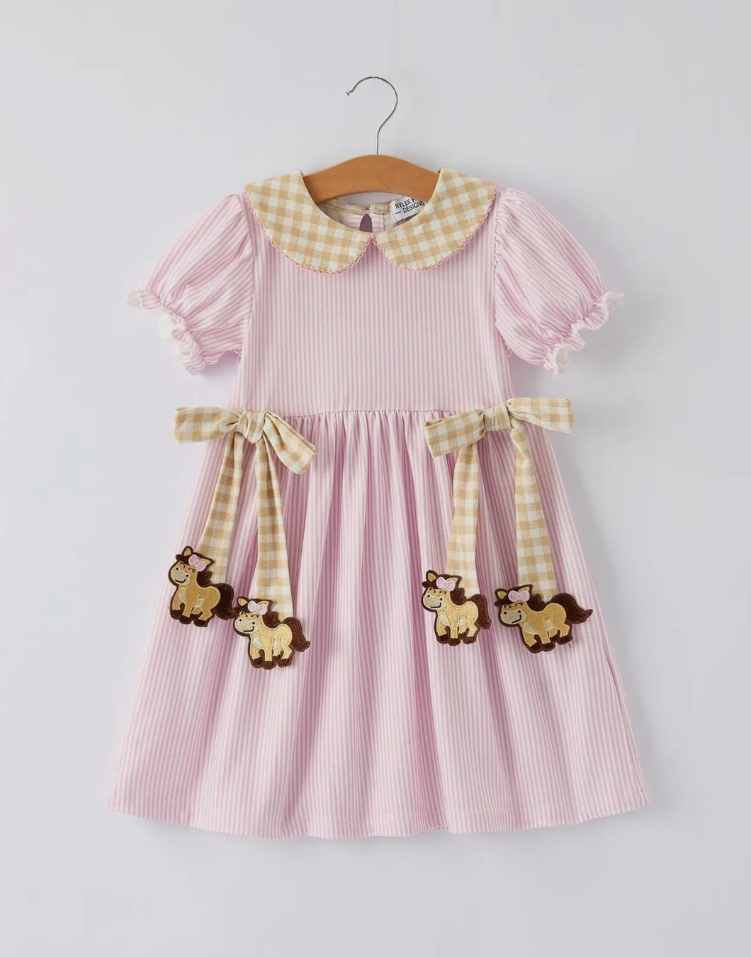 Farm Horse Bow Girls Dress -
Pink Stripes-Ships 11/20