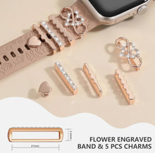 Load image into Gallery viewer, Flower Engraved Silicone Band Compatible with Apple Watch Bands for Women 40mm 38mm 41mm 42mm 44mm 45mm 46mm 49mm,Soft Band with Decorative Charms for iWatch Series 10 9 8 7 6 5 4 3 2 1 SE
