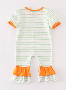 Orange wheelbarrow pumpkin applique stripe girl romper