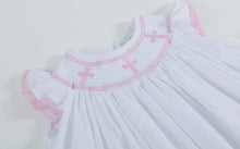 Load image into Gallery viewer, White and Light Pink Cross Bishop Dress

