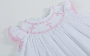 White and Light Pink Cross Bishop Dress