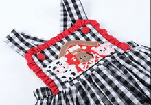 Load image into Gallery viewer, Black Gingham Barn Scene Applique Jumper Dress
