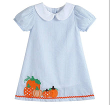 Load image into Gallery viewer, Light Blue Seersucker Pumpkin A-Line Dress - Image #1
