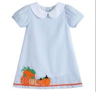 Light Blue Seersucker Pumpkin A-Line Dress - Image #1