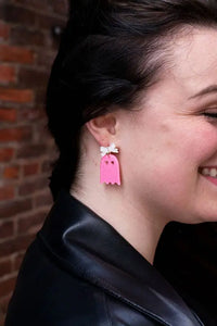 Bow Ghost Earrings - Pink Glitter - Image #2