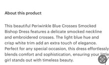 Load image into Gallery viewer, Periwinkle Blue Crosses Smocked Bishop Dress - Image #2
