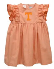 Load image into Gallery viewer, Ready to ship-Tennessee Vols Embroidered Orange Gingham Ruffle Dress - Image #1
