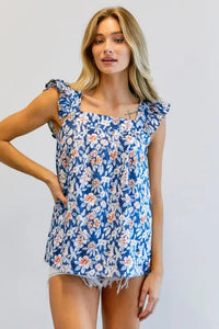 FLORAL PRINTED RUFFLE SLEEVELESS TOP - Image #12