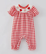 Girls Valentine's Day Heart Bow
Smocking Embroidery Plaid Romper - Image #1