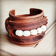 Leather Cuff with Freshwater Pearl Accent Strand - Image #1