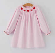 Pink Smocking Embroidery Long Sleeve Girls Dress - Image #1