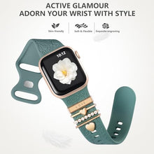 Load image into Gallery viewer, Flower Engraved Silicone Band Compatible with Apple Watch Bands for Women 40mm 38mm 41mm 42mm 44mm 45mm 46mm 49mm,Soft Band with Decorative Charms for iWatch Series 10 9 8 7 6 5 4 3 2 1 SE
