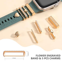 Load image into Gallery viewer, Flower Engraved Silicone Band Compatible with Apple Watch Bands for Women 40mm 38mm 41mm 42mm 44mm 45mm 46mm 49mm,Soft Band with Decorative Charms for iWatch Series 10 9 8 7 6 5 4 3 2 1 SE
