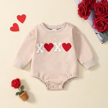 Load image into Gallery viewer, Tinypainter Baby Girl Valentines Day Outfit Towel Embroidery Bubble Romper Toddler First Valentines Day Clothes
