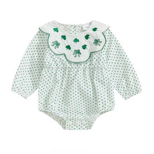 Load image into Gallery viewer, Thorn Tree Baby Girl St. Patrick&#39;s Day Clothes Green Romper Elastic Sleeve Side Button Closure Spring Newborn Bodysuit (Clover White Romper, 3-6 Months)
