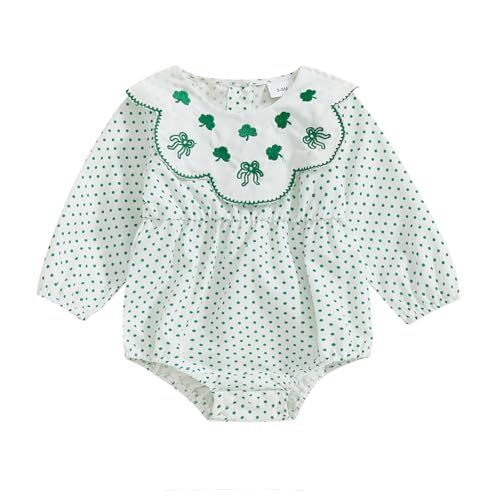 Thorn Tree Baby Girl St. Patrick's Day Clothes Green Romper Elastic Sleeve Side Button Closure Spring Newborn Bodysuit (Clover White Romper, 3-6 Months)