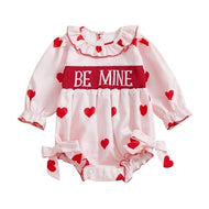 Baby Toddler Girl Valentine’s Day Bodysuit Long Sleeve Doll Collar Heart Print Bow Romper Infant Spring Outfit (Style 17, 6-12 Months)