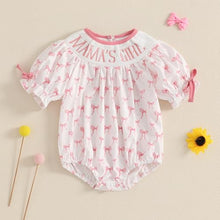 Load image into Gallery viewer, Baby Toddler Girl Summer Bodysuit 3 6 12 18 24 Months Short Sleeve Letter Embroidery Bow Print Smocked Bodysuit Playsuit (Style 15, 6-12 Months)
