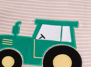 Premium green stripe tractor applique boy set