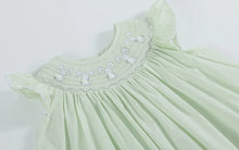 Load image into Gallery viewer, Honeydew Green Bunny Smocked
Bishop Dress
